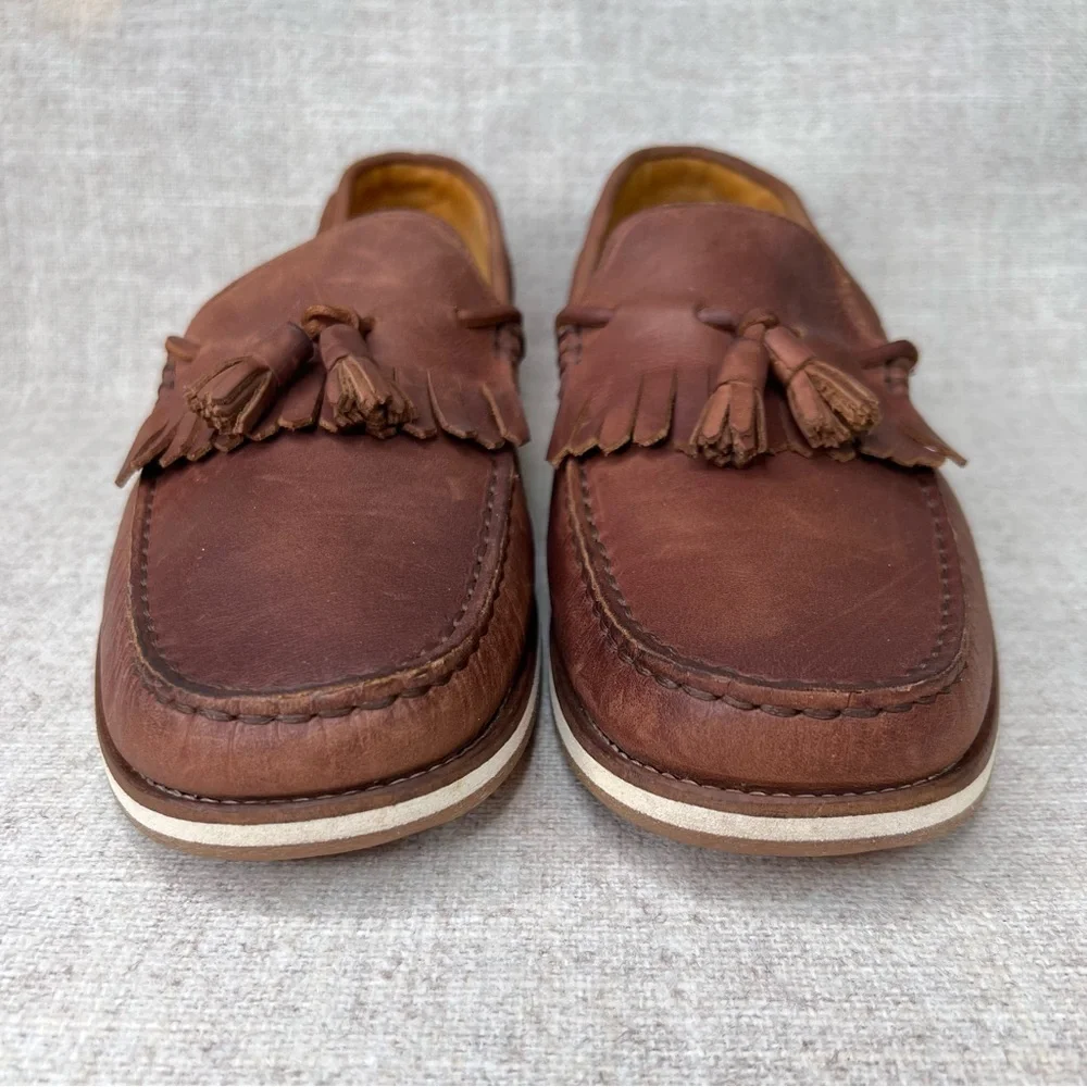 Austen Heller men’s size 8 slip on brown‎ leather kiltie tassel loafers preppy